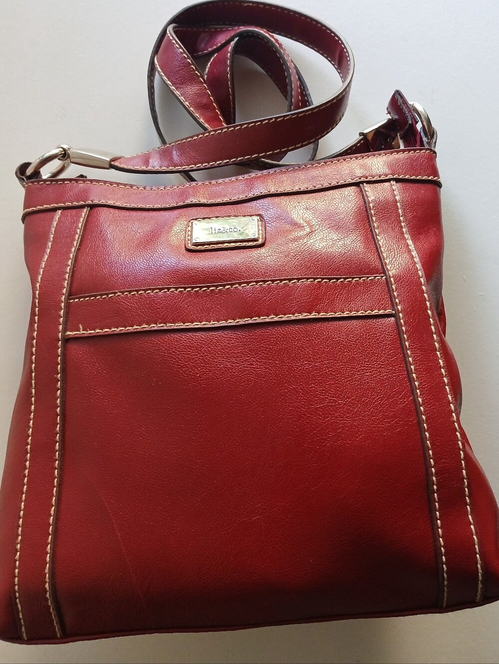 Liz Claiborne Burgundy Red Leather Crossbody Bag